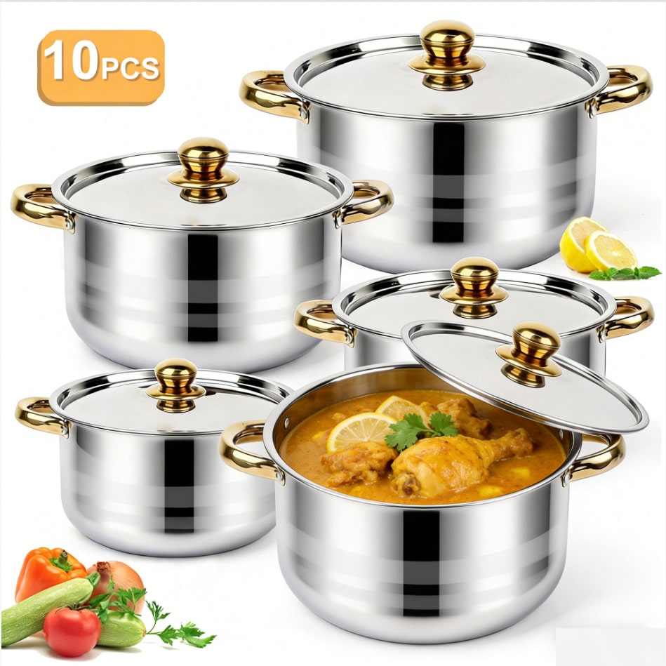 Home Cooking Cookbook - Paslanmaz Çelik Tencere Seti Modern Lüks